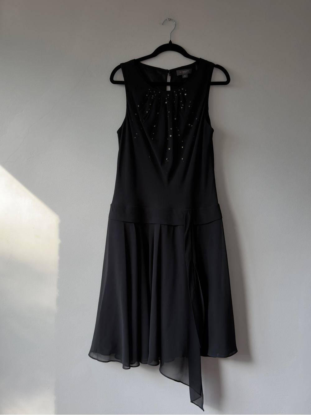 Liz Claiborne Black One-Shoulder Cocktail Dress with Beaded Detail